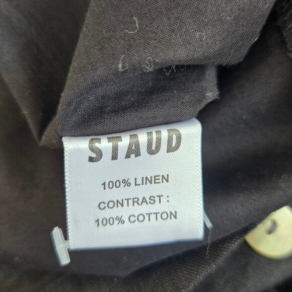 Staud Chiara Dress Linen Black Mother Of Pearl Buttonw Long Sleeve Women 6 - Picture 11 of 13